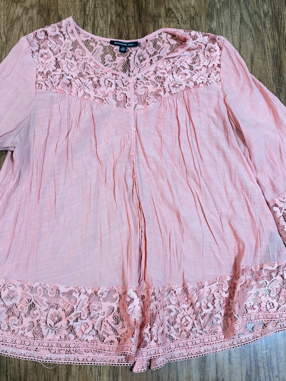 Zac & Rachel Pink Lace Trim Button-Front Blouse